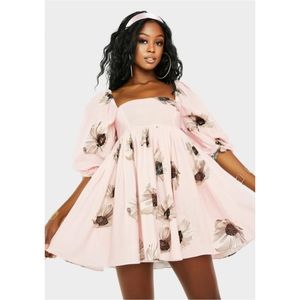 Selkie Desert Flower Pink Daisy Cotton Puff Dress